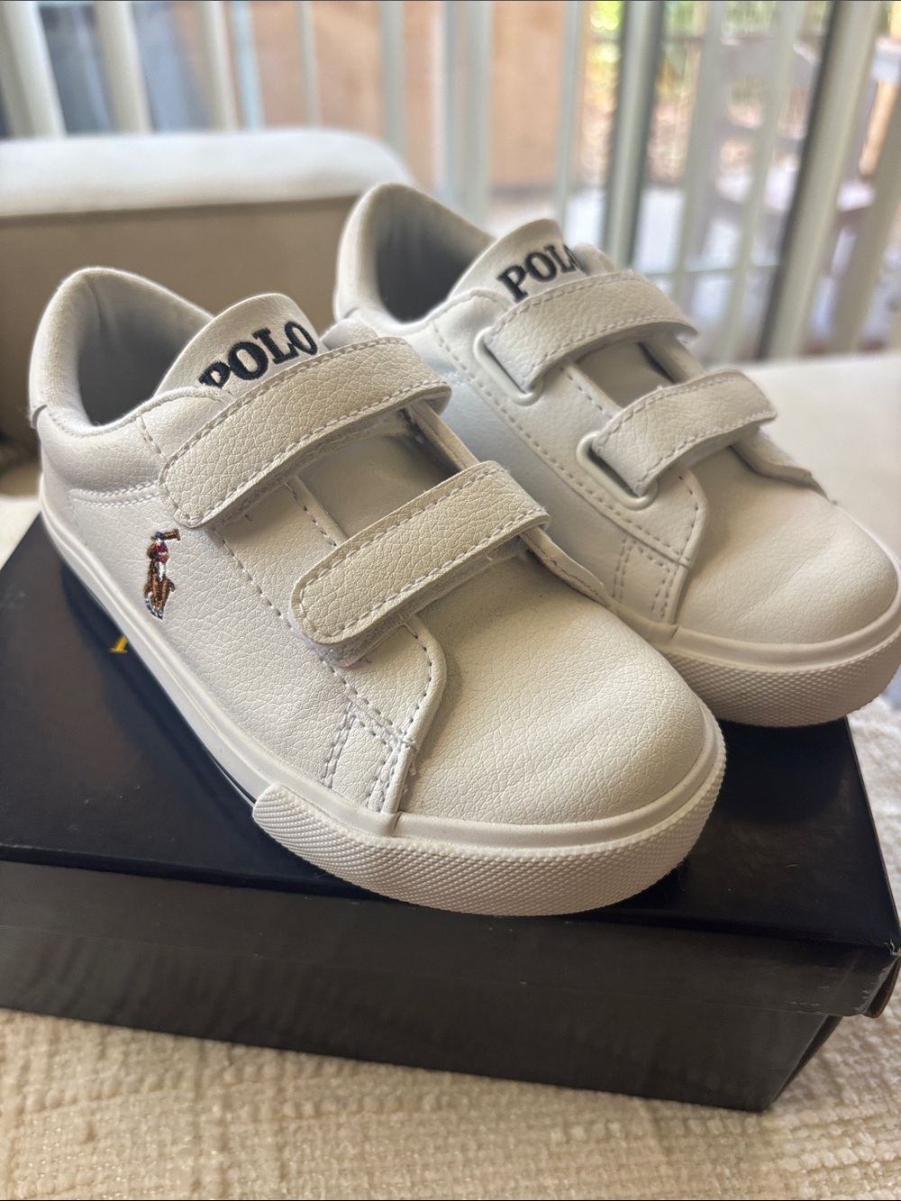 Polo by Ralph Lauren White Leather Kids Sneakers with Embroidered Pony